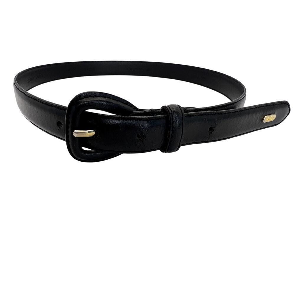 Ralph Lauren Vintage Black Leather Belt Leather Buckle Silver Hardware XS SMALL